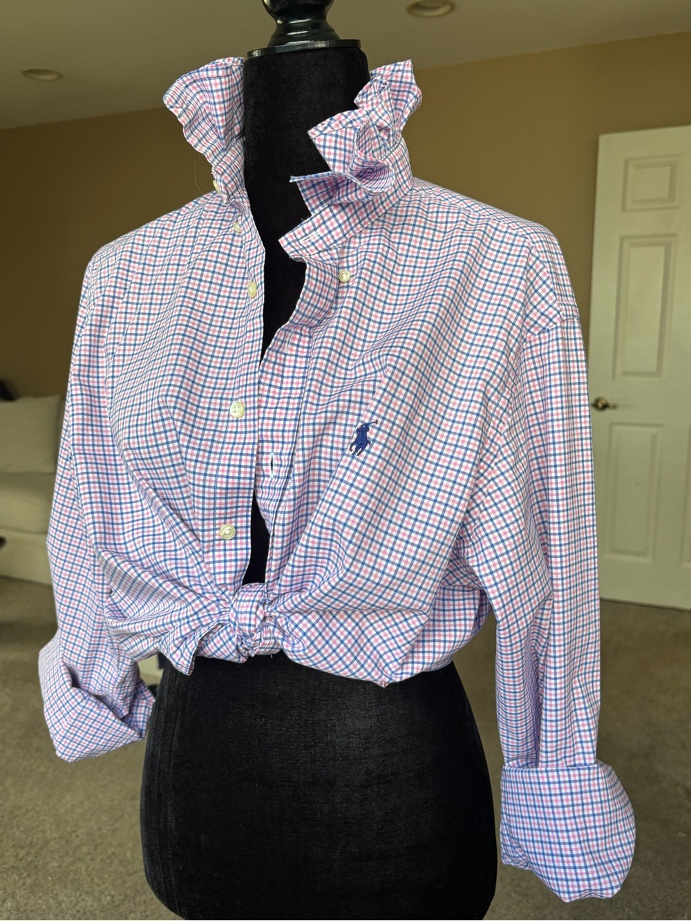 Reworked Ralph Lauren Pink & Blue Check Button-Down Shirt